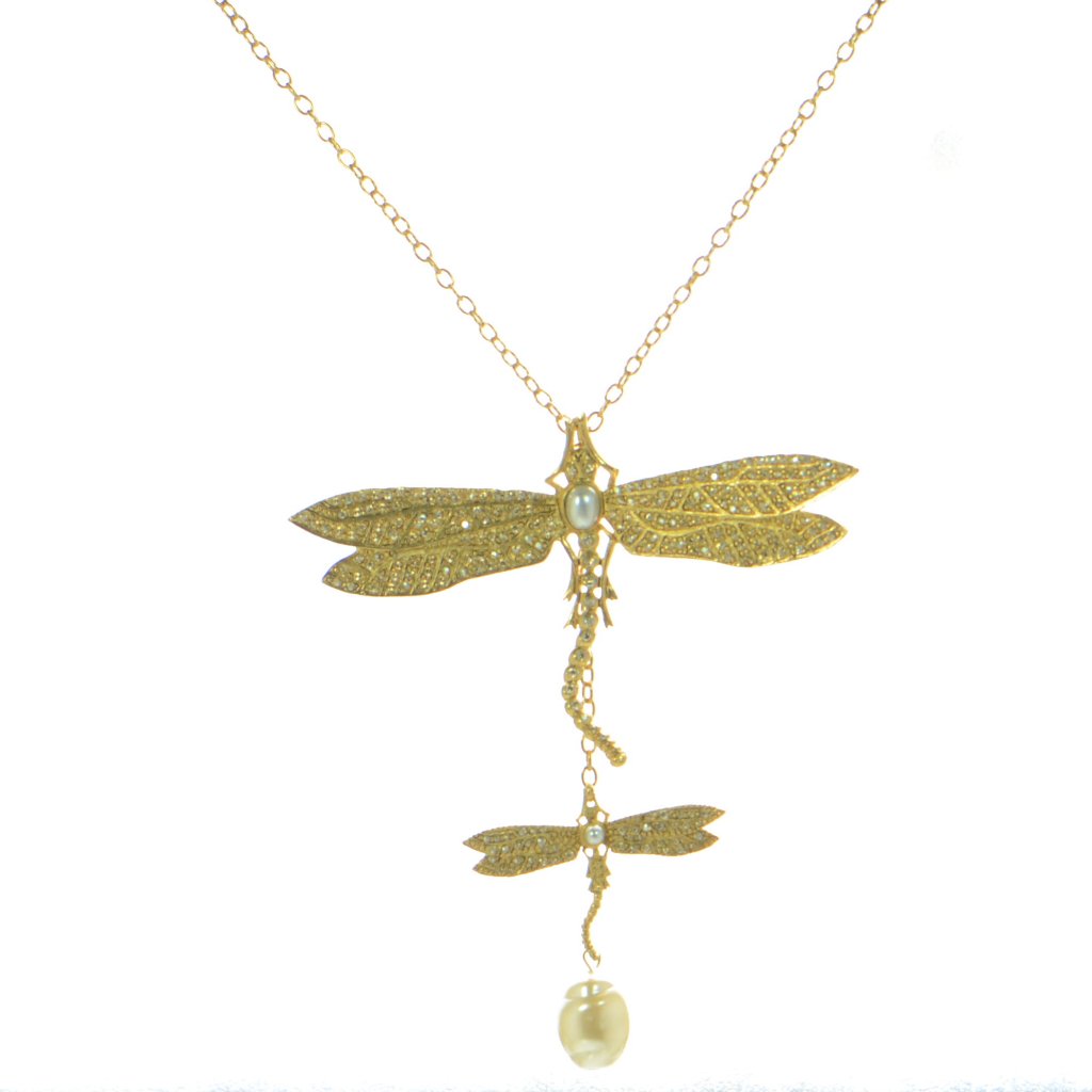 Oscar De La Renta Pave Dragonfly Chain Necklace W-Pearl Drop 275$